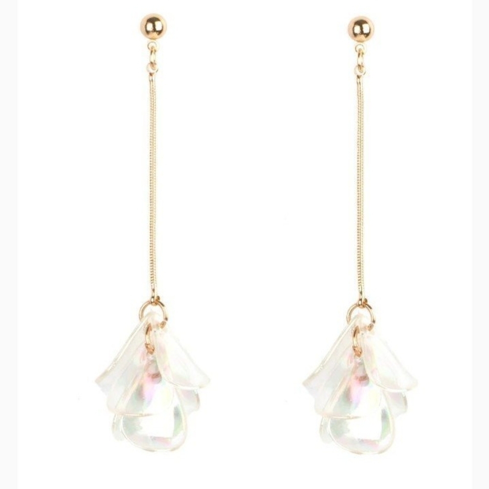 Keep Them In Suspense Post Acrylic Paparazzi Gold Iridescent Petal Drop Earrings